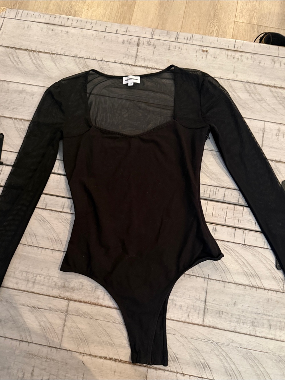 superdown Black Sheer Sleeve Bodysuit